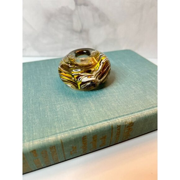 Vintage Paperweight Hand Blown Glass Hollow Center Small Art Glass Yellow Brown - Picture 3 of 6